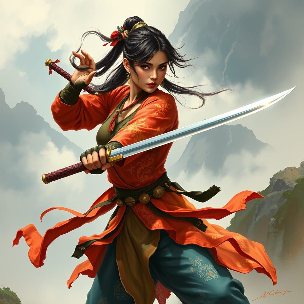 Female Kung Fu Warrior in Ancient Chinese Style