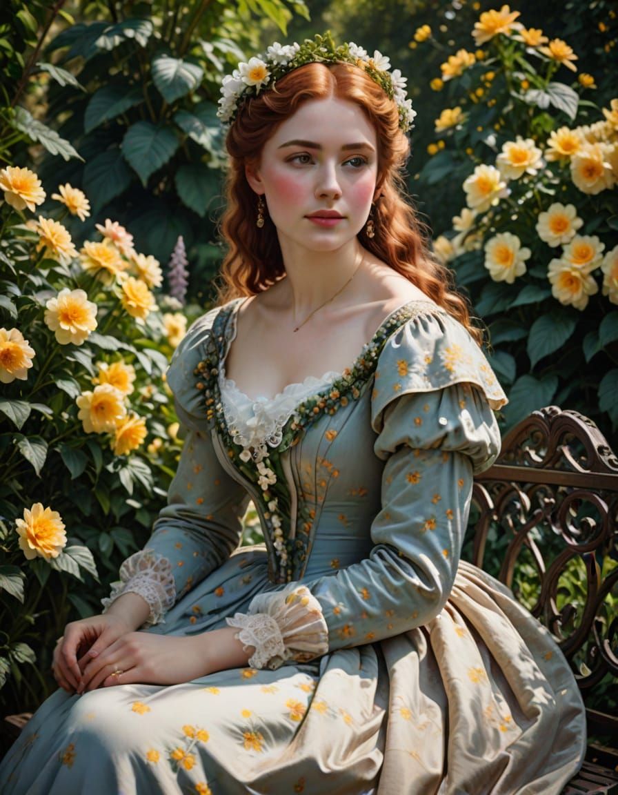 Victorian Lady in a Floral Garden