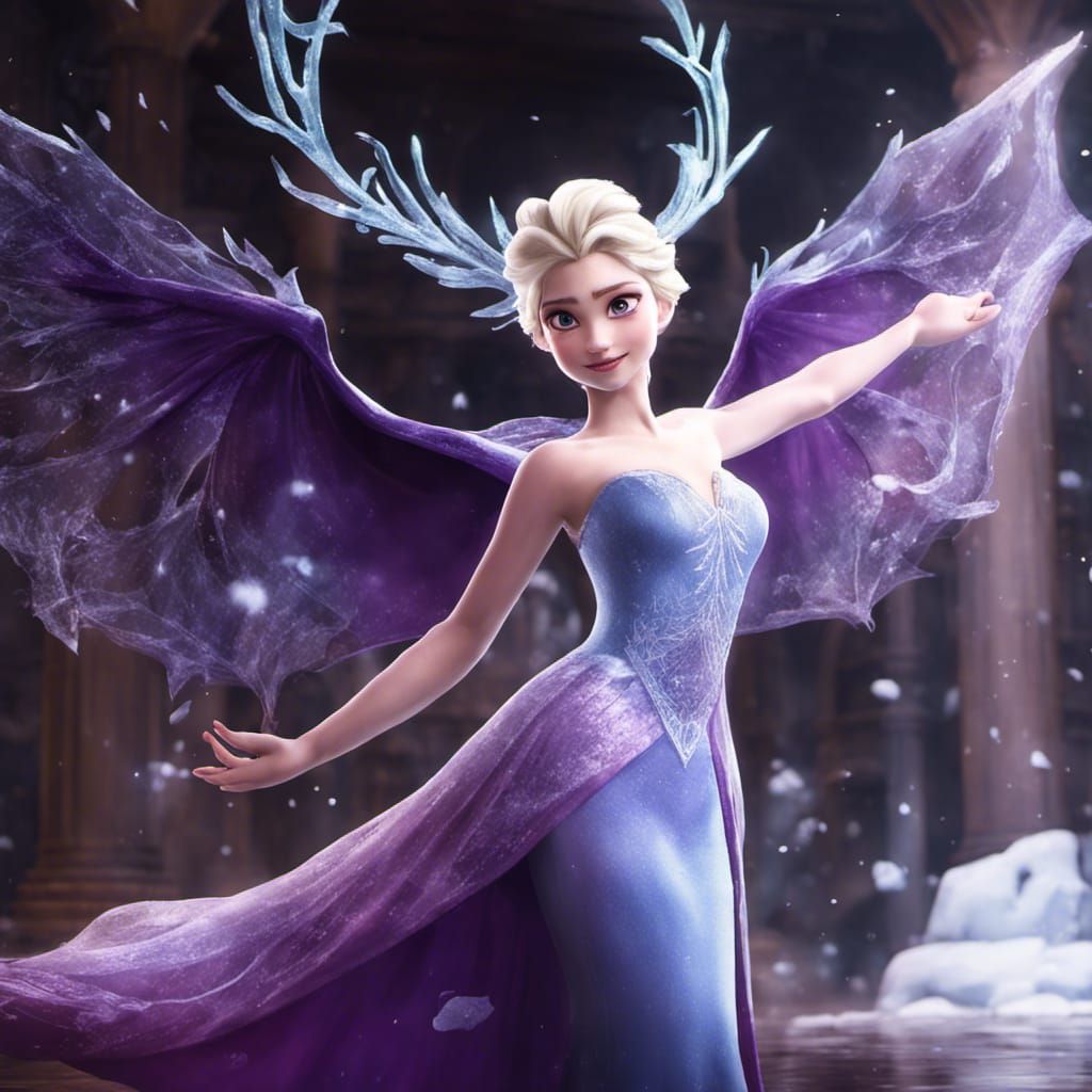 Elsa from frozen, with a beautiful purple dress. Manga style.