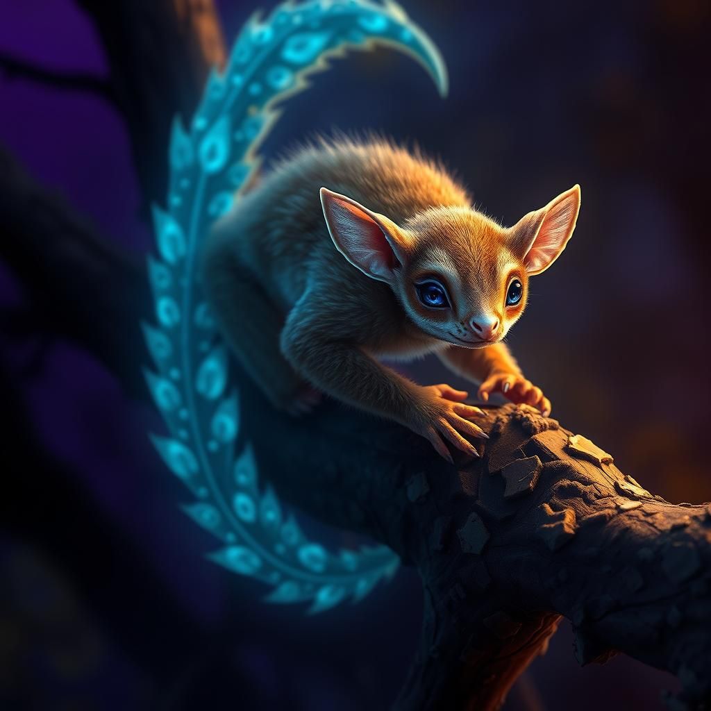 Bioluminescent Sugar Glider in Dark Fantasy Art