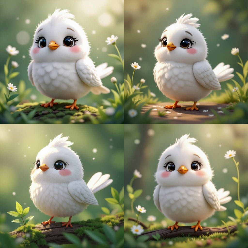 Cute White Bird in Detailed Digital Painting Style