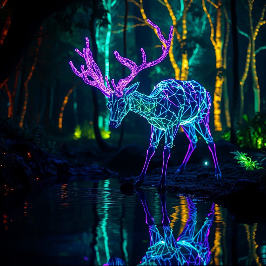Fiber Optic Deer in Bioluminescent Forest