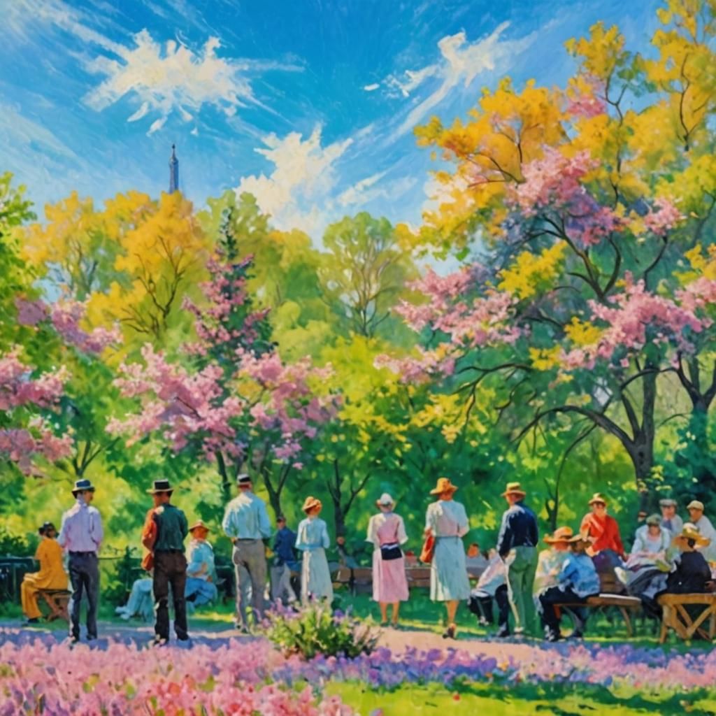 Paris Park Scene in Impressionist Style