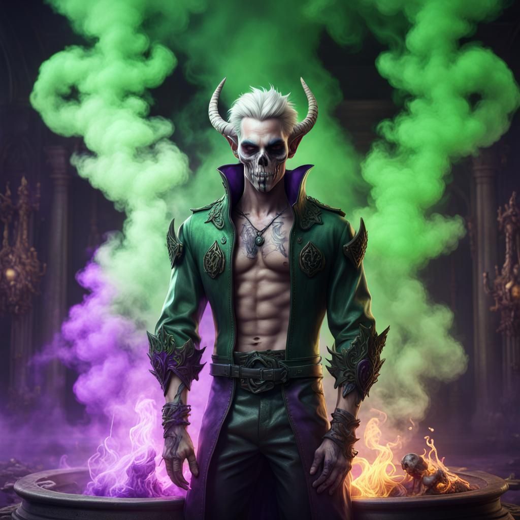 Demons Kissing in Toxic Smoke, Detailed Matte Painting