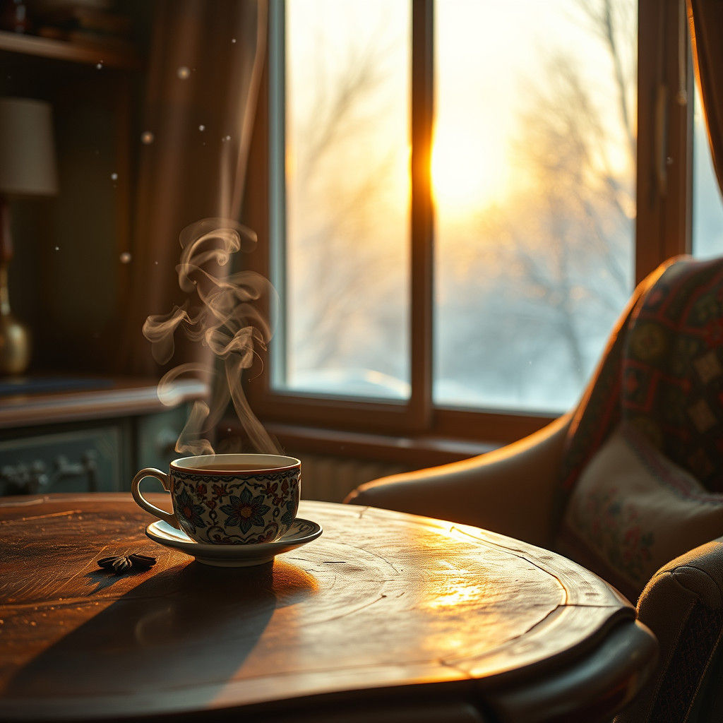 Afghan Tea in Winter Light: A Traditional Home Scene