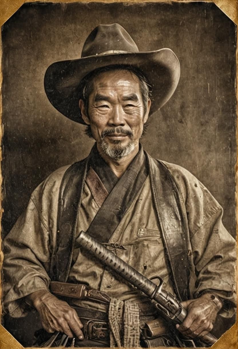 Japanese Cowboy Samurai in Americana Portrait Style