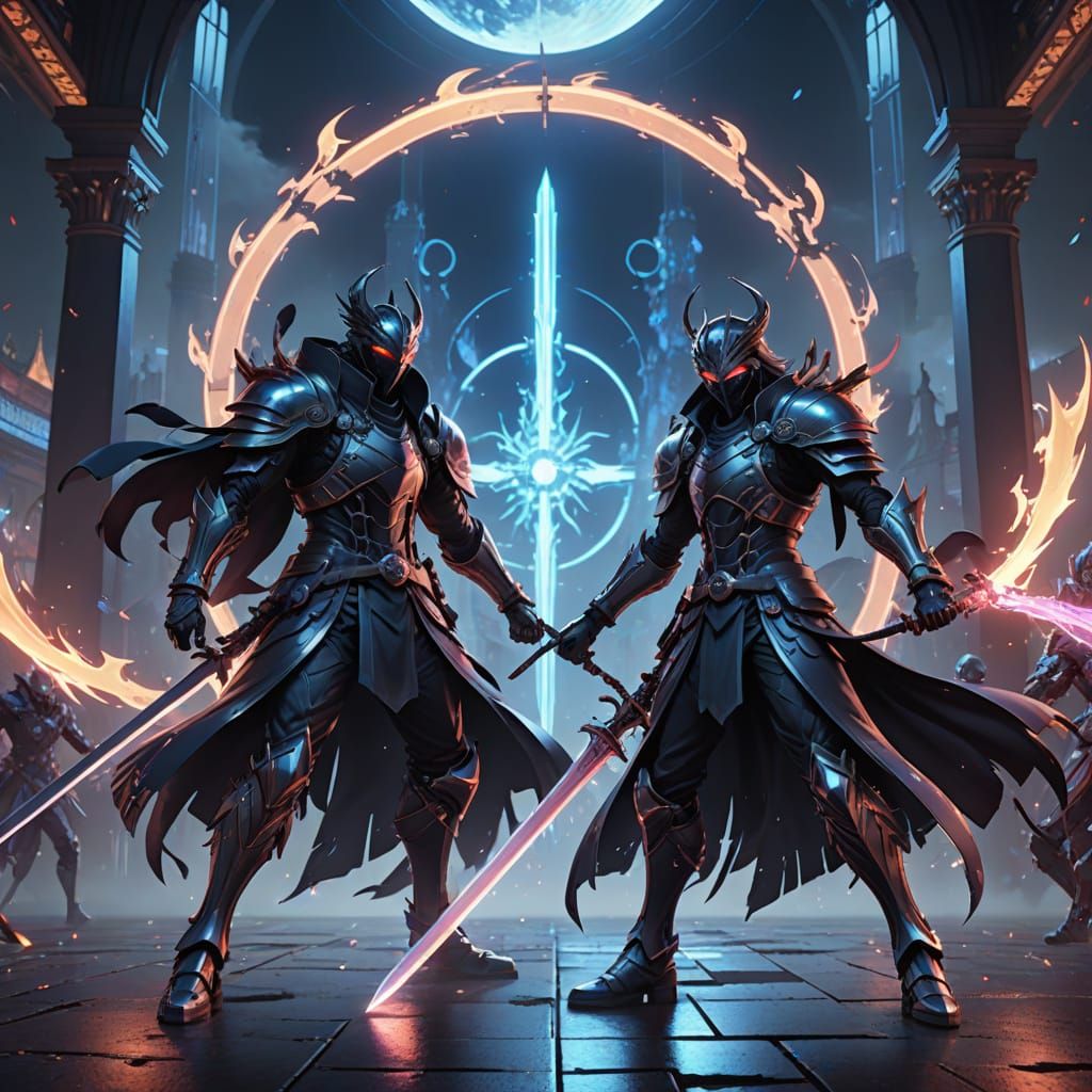 Epic Anime Art: Soul Reapers Clash in Moonlit Arena