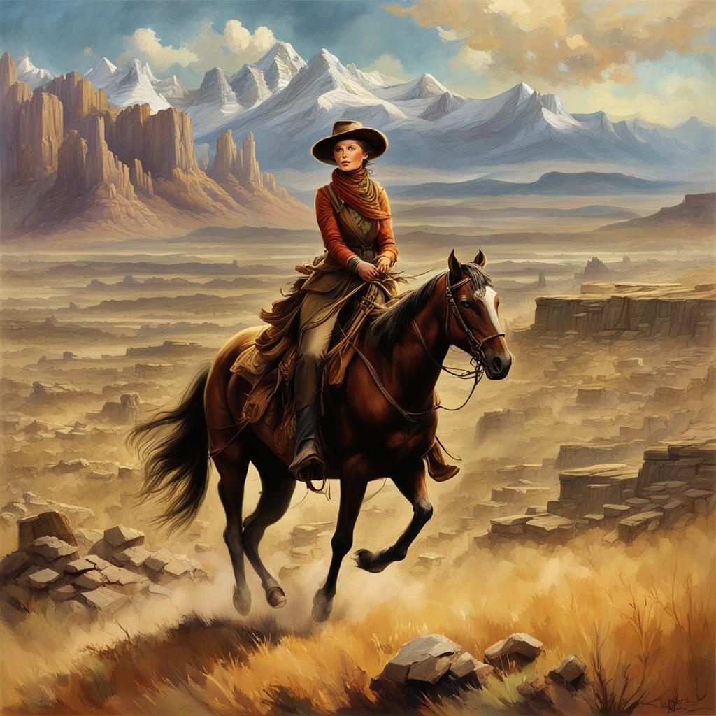 Calamity Jane Rides the Plains: Detailed Matte Painting