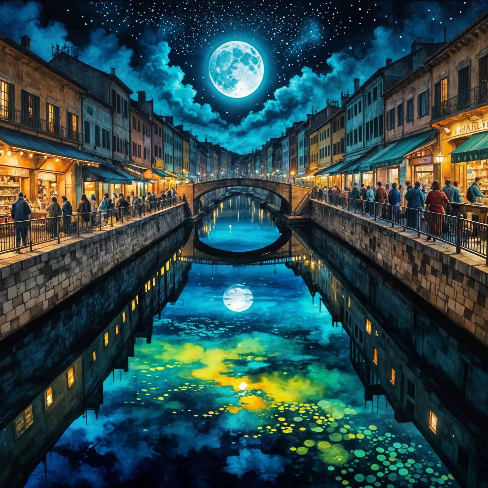Moonlit Night Market on Ponte Realto Bridge