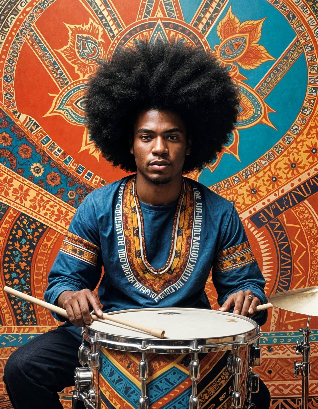 Maximalist Drummer Icon in Vibrant Americana Style