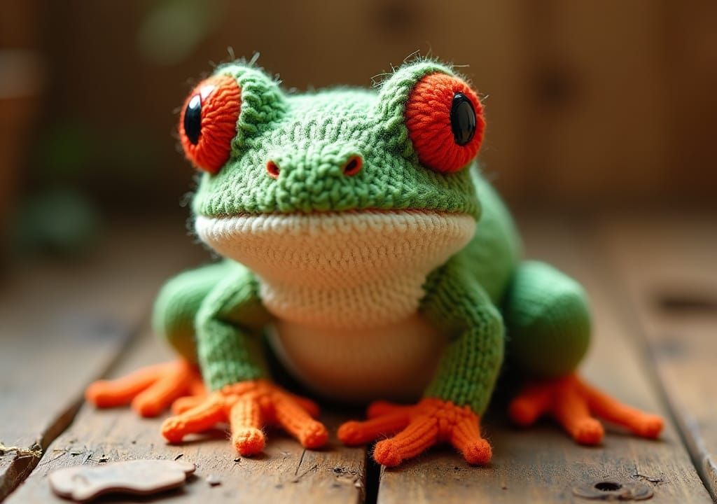 Knitted Tree Frog Plushie in Whimsical Style