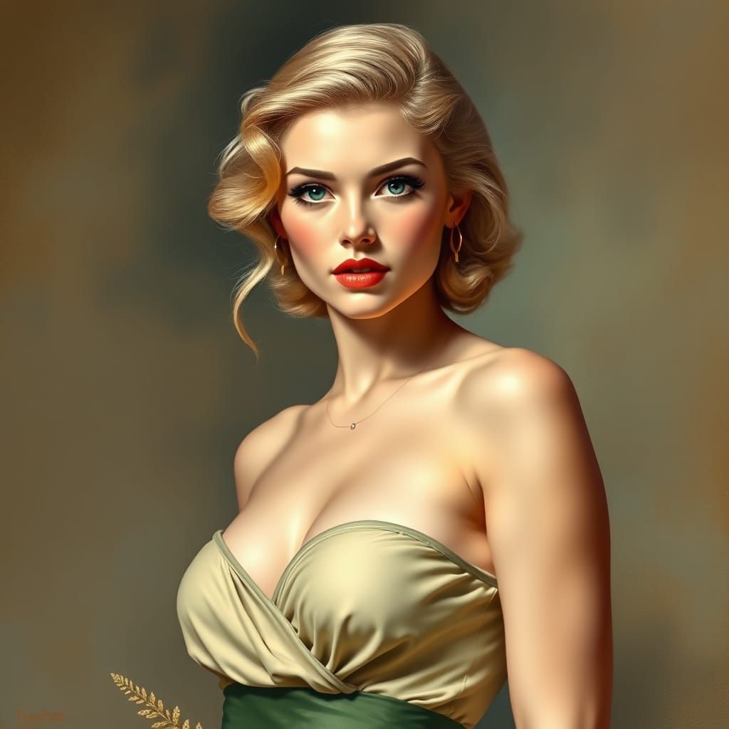 Stunning 1950s Pin-Up in Art Nouveau Style