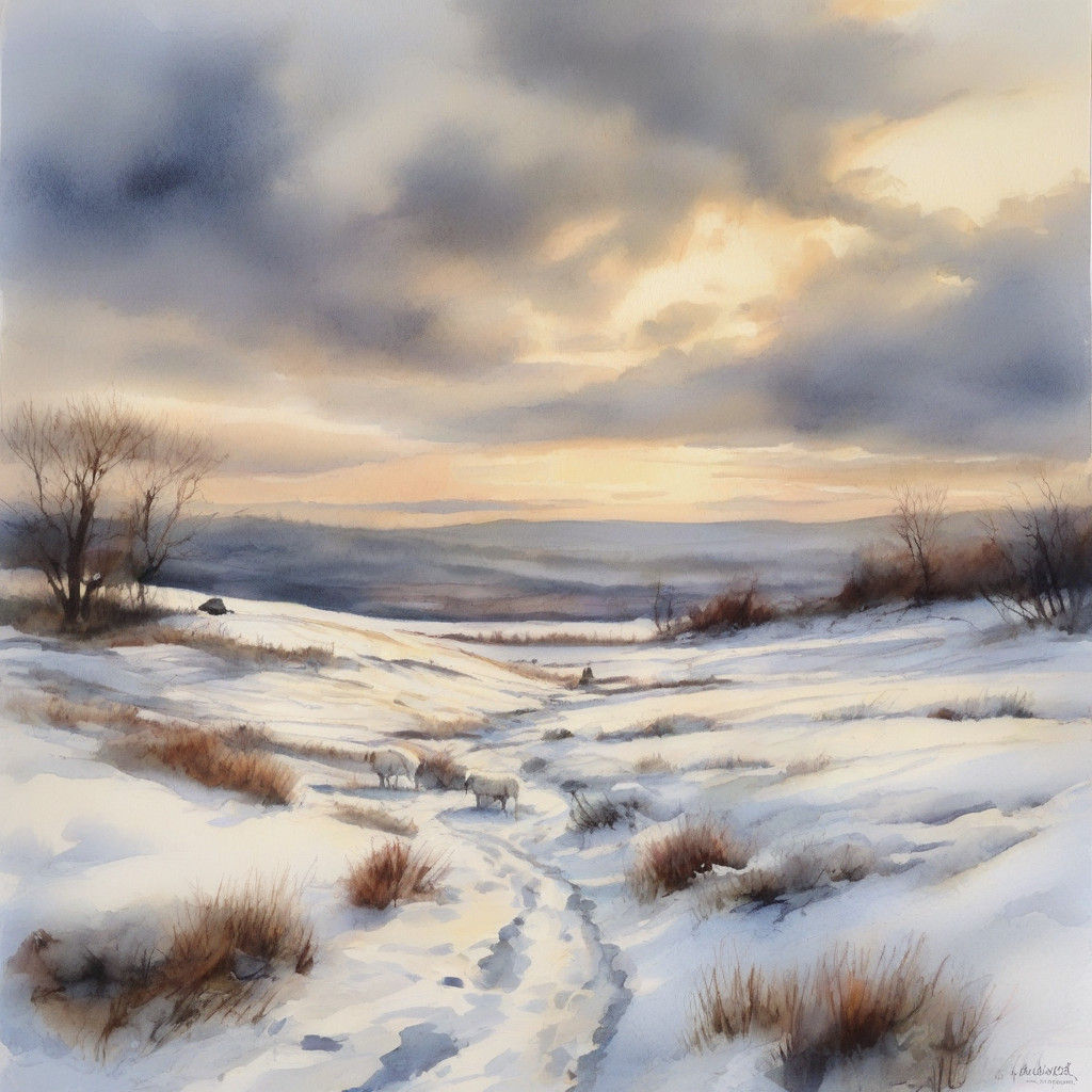 Winter Moor in Yorkshire Watercolor Landscape