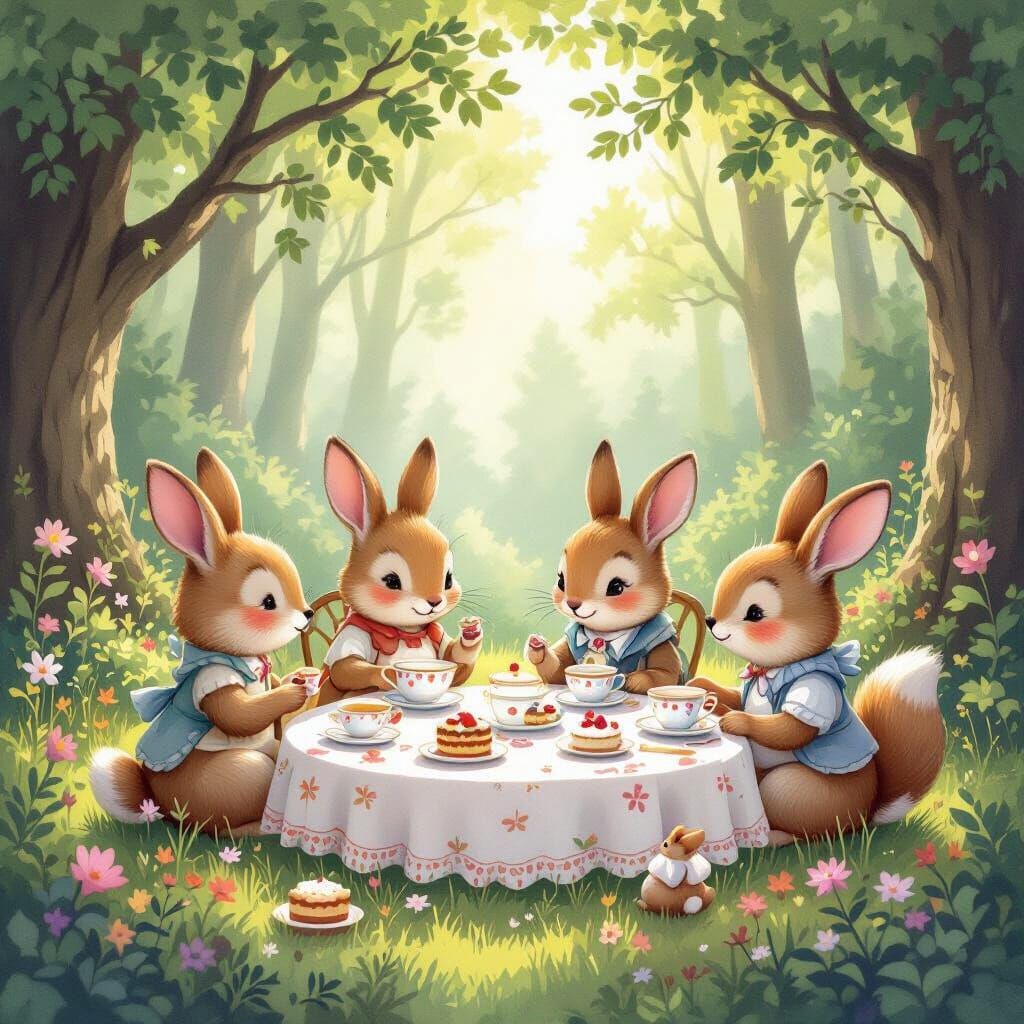 Woodland Creatures Tea Party In Enchanted Forest