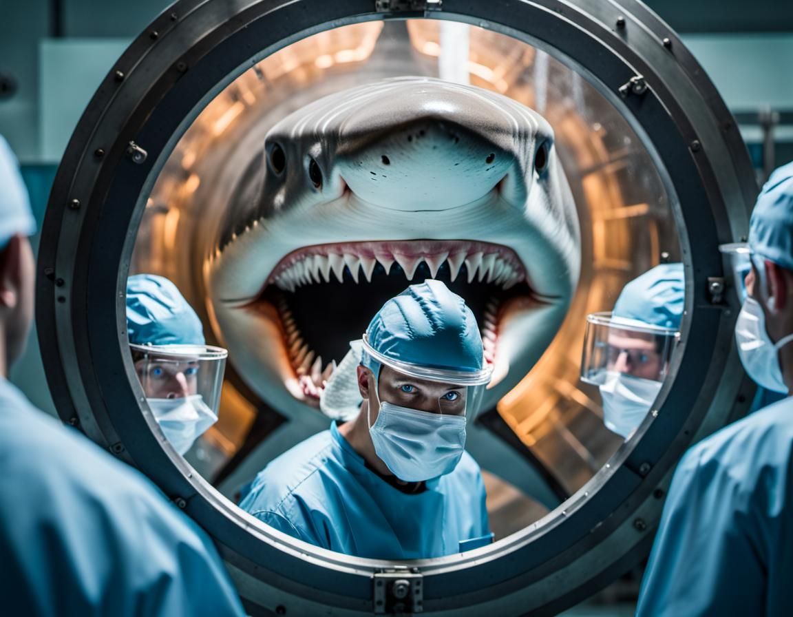 Shark Head Appears Through Time Portal in Lab