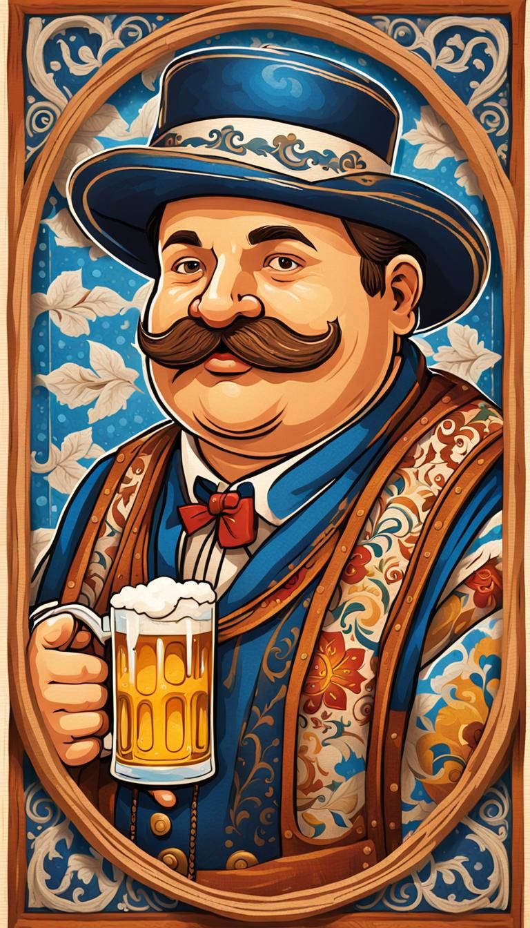 Bavarian Man with Beer: A Folk Art Oktoberfest Illustration
