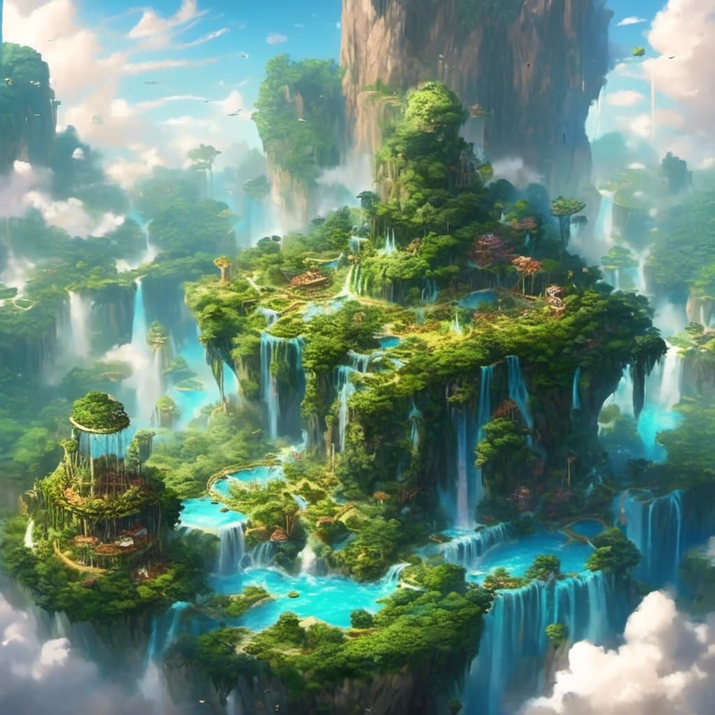 Floating Forest Island with Waterfalls