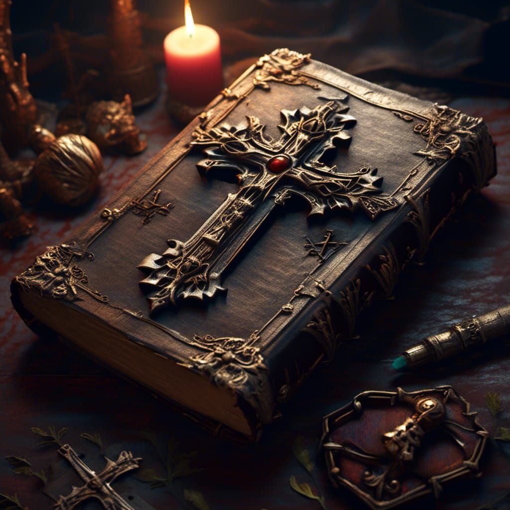 Gothic Bible with Cross in Detailed Matte Painting