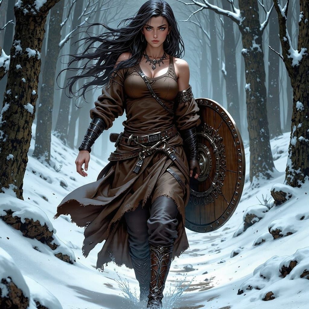 Norse Goddess in Winter Landscape