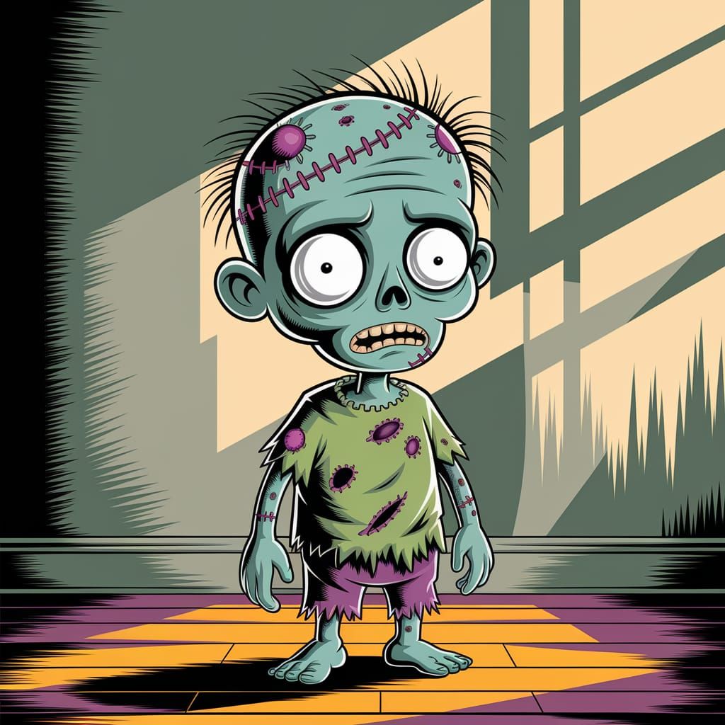 Cartoon Zombie in Gothic Horror Style