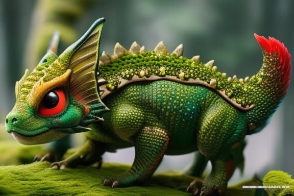 Festive Baby Dragon with Red Nose, Christmas Fantasy Art