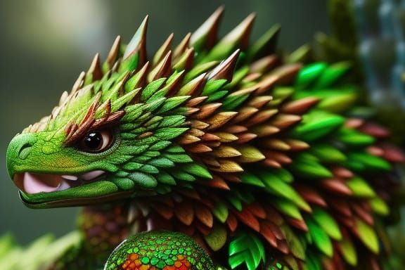 Cute Christmas Dragon with Red Nose and Green Scales