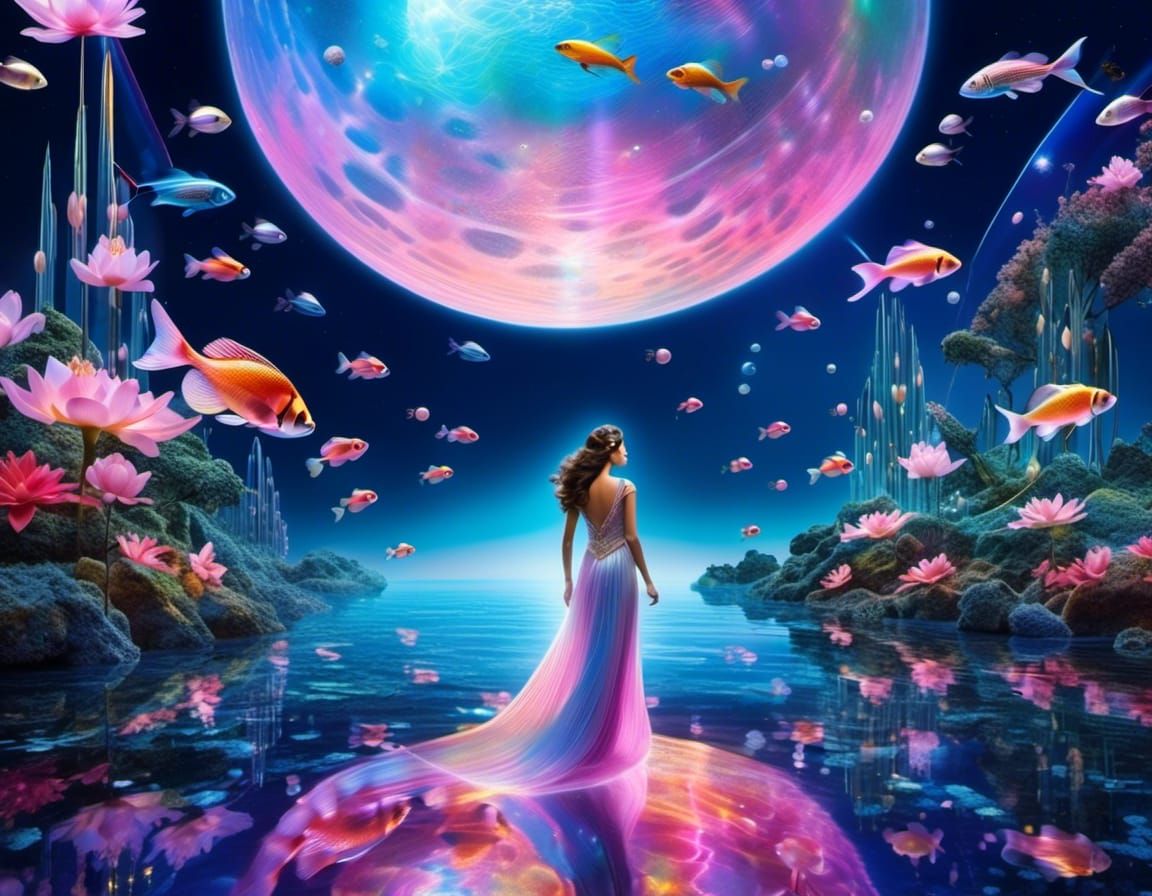 Cosmic Princess on the Moon in Art Deco Style