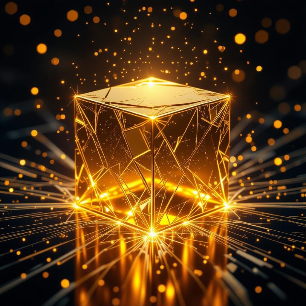 Gold Cubes with Radiant Aura in Futuristic Style