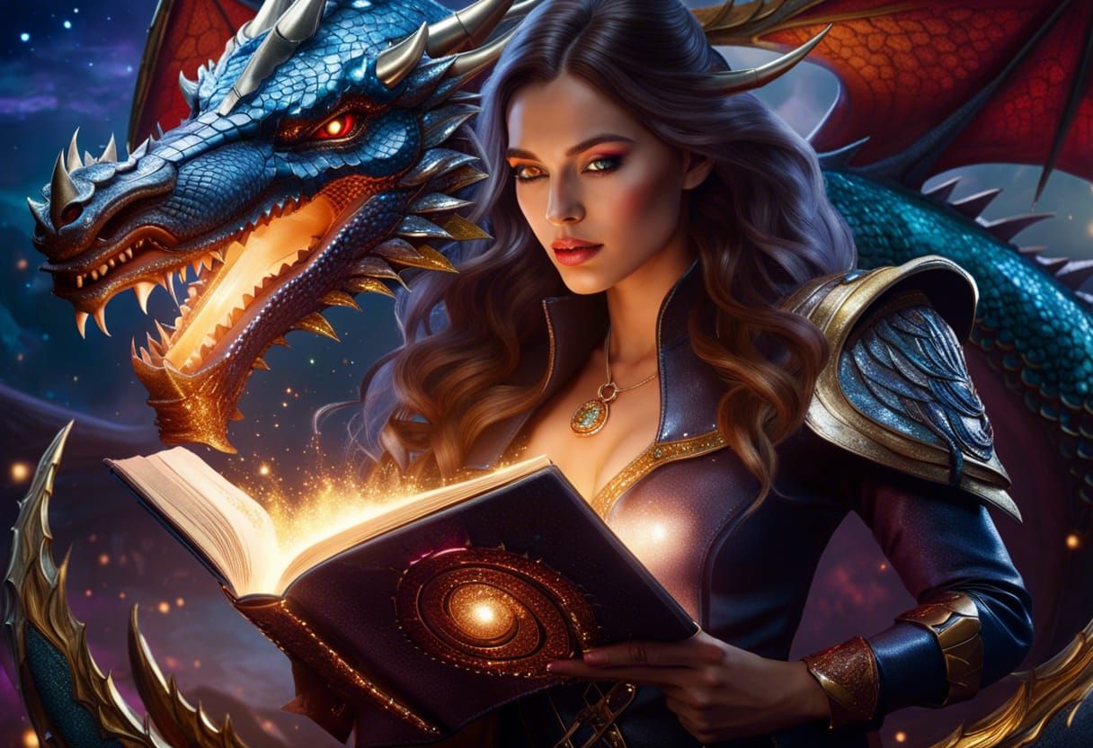 Woman reads a fantasy book about dragons