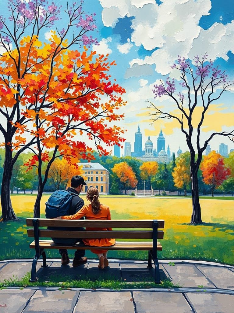 Impressionist Park Scene with Young Couple