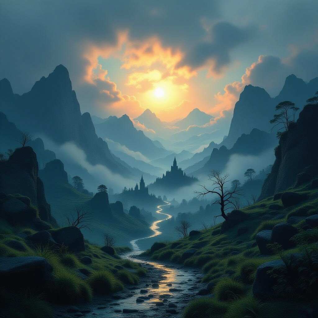 Surreal Moody Landscape: Hyperrealistic Cinematic Scene