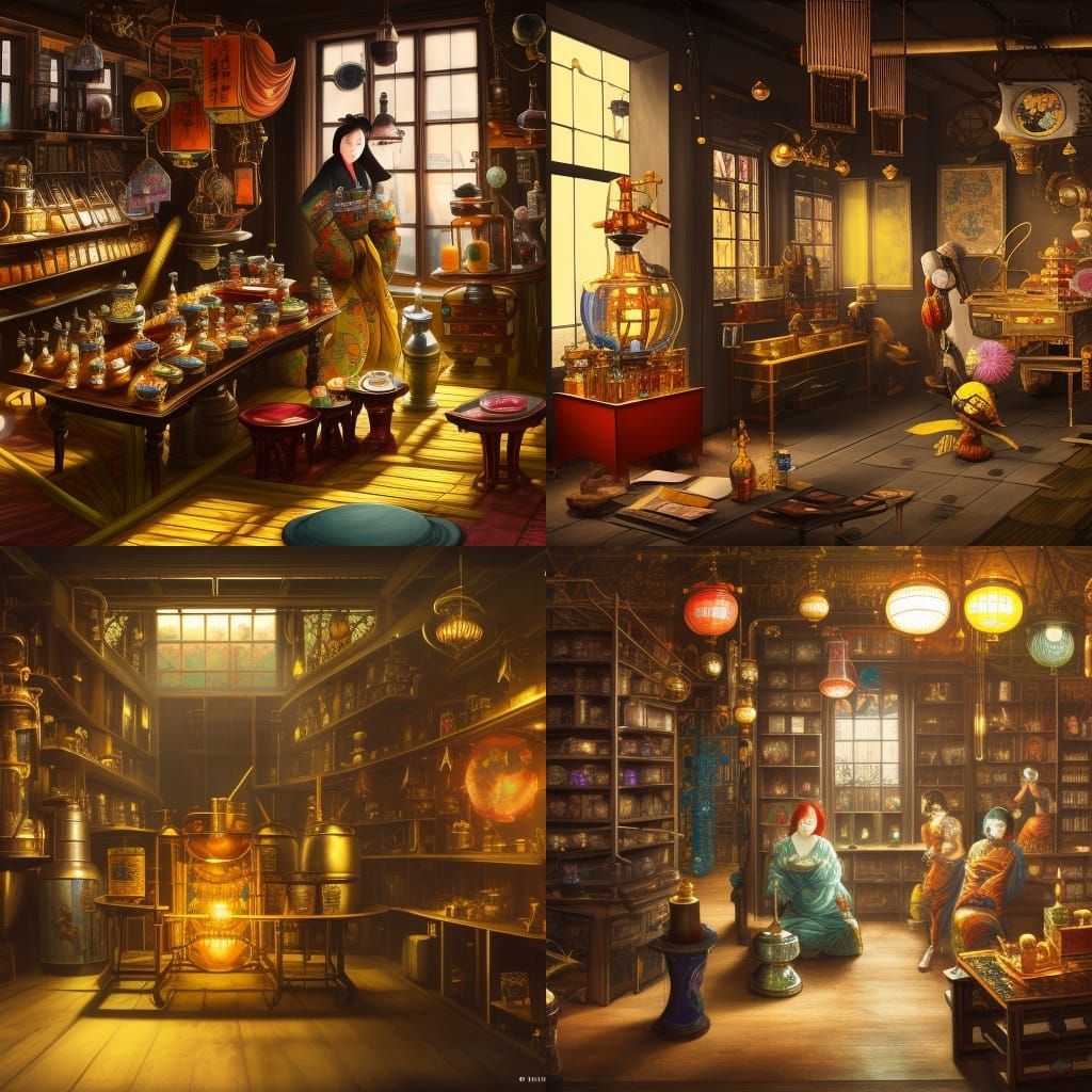 Honeypunk Honey Machine in Alchemist Shop, Digital Art