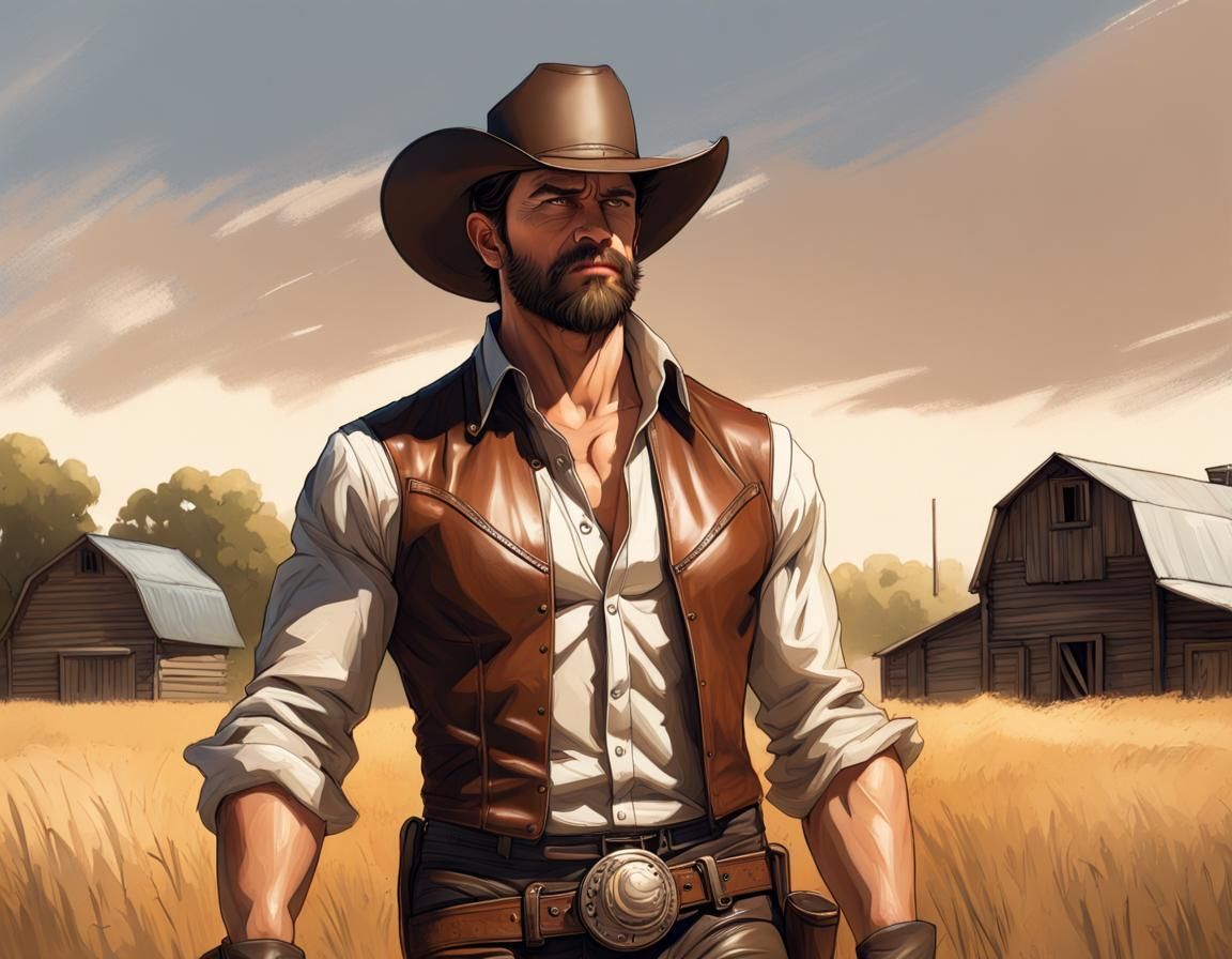 Realistic Cowboy Portrait on a Farm
