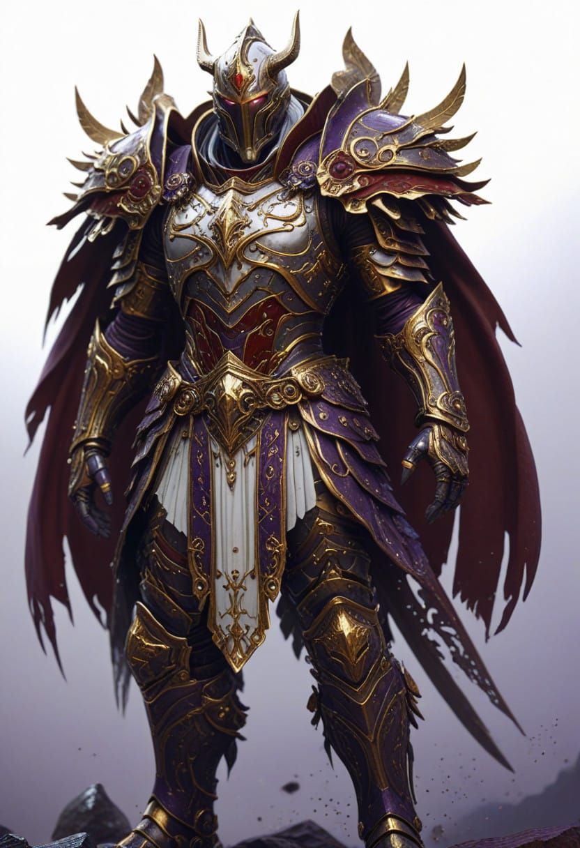 Ethereal Warrior in Ornate Armor, Dark Fantasy Realm