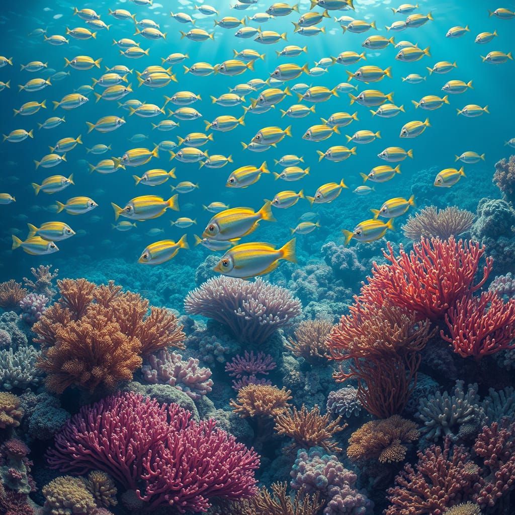 Luminous Coral Reef Scene in Painterly Style