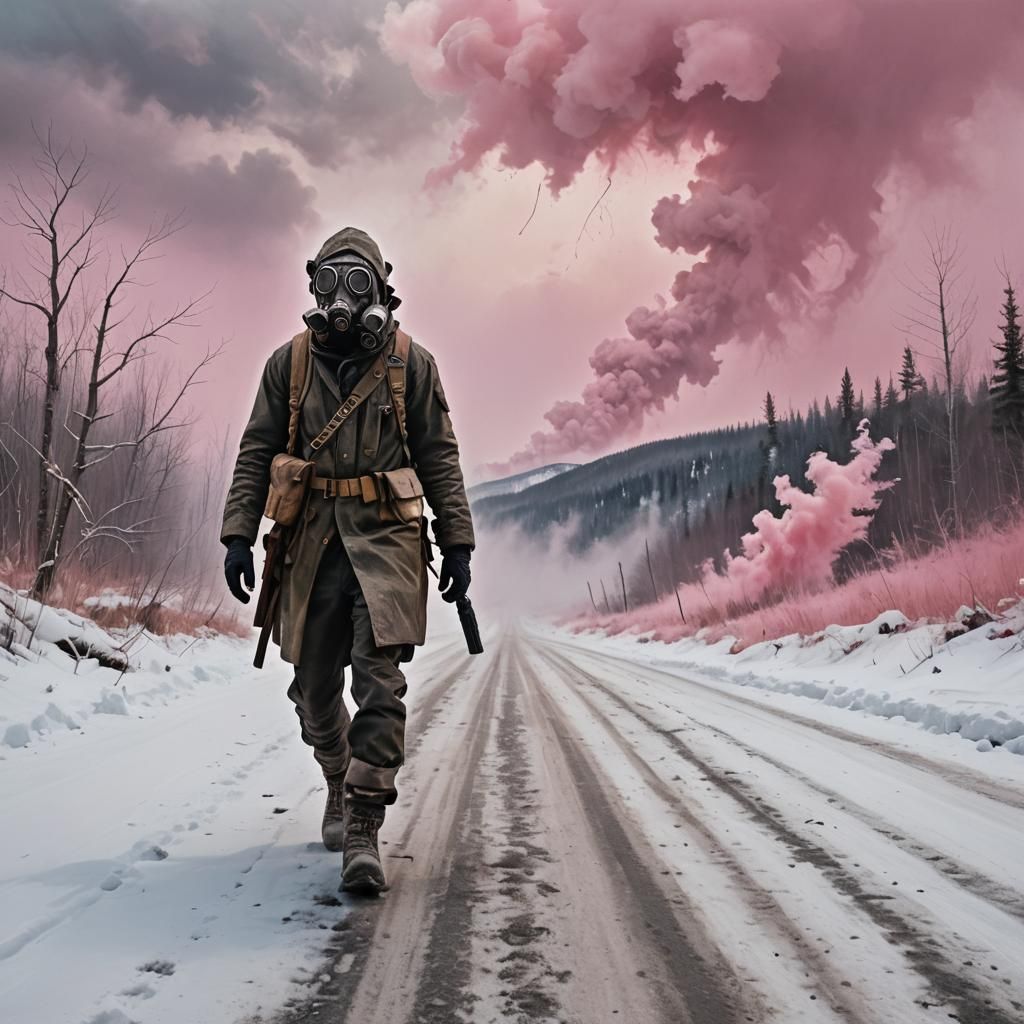 Post-Apocalyptic Traveler in Quebec: Oil Painting