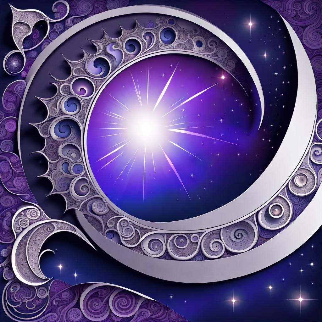 Clockwork Moon in Mystical Fractal Sky