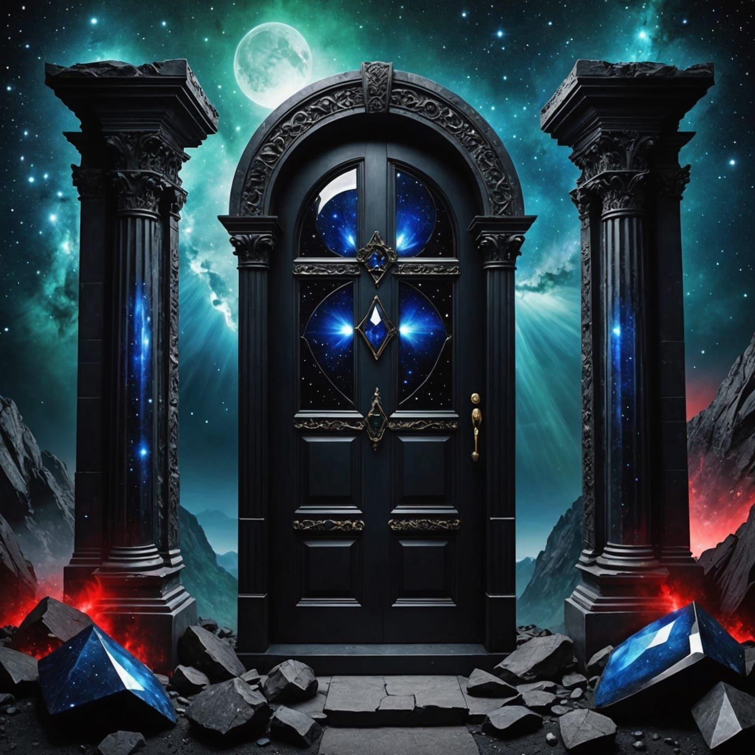 An open portal to heaven like gigantic doors in shades of co...