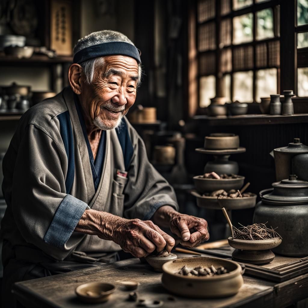 Hyperrealistic Portrait of Smiling Japanese Mouse Maker