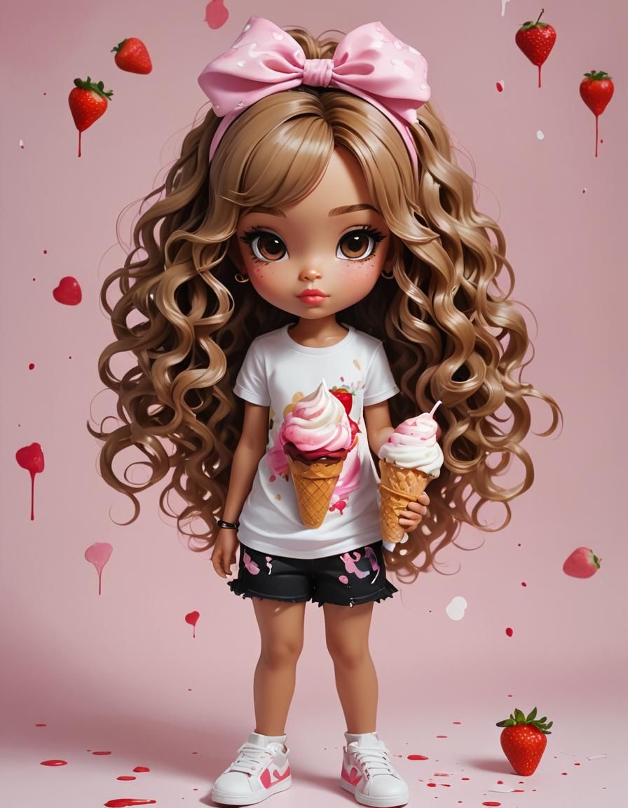 Bratz Girl with Strawberry Ice Cream: 3D Anime Art