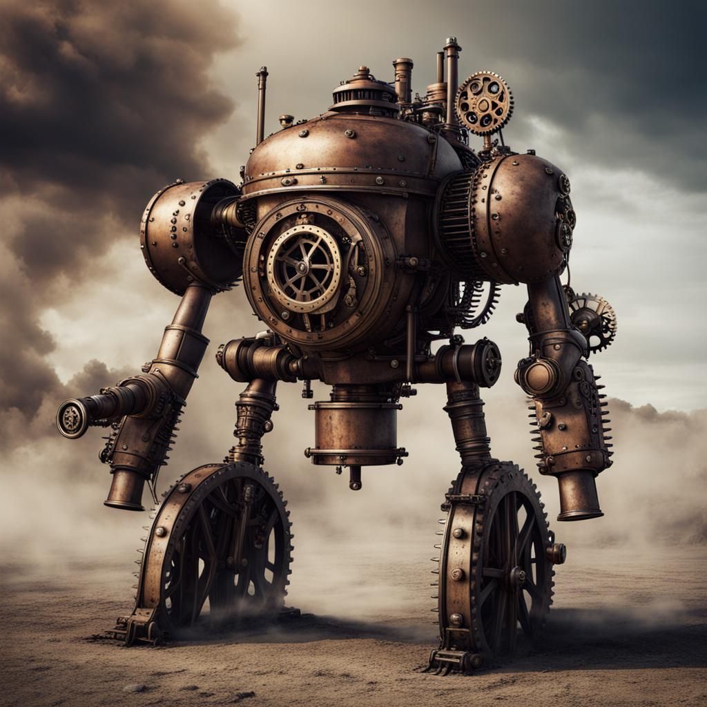 Steampunk Warrior Stands Strong on Battlefield