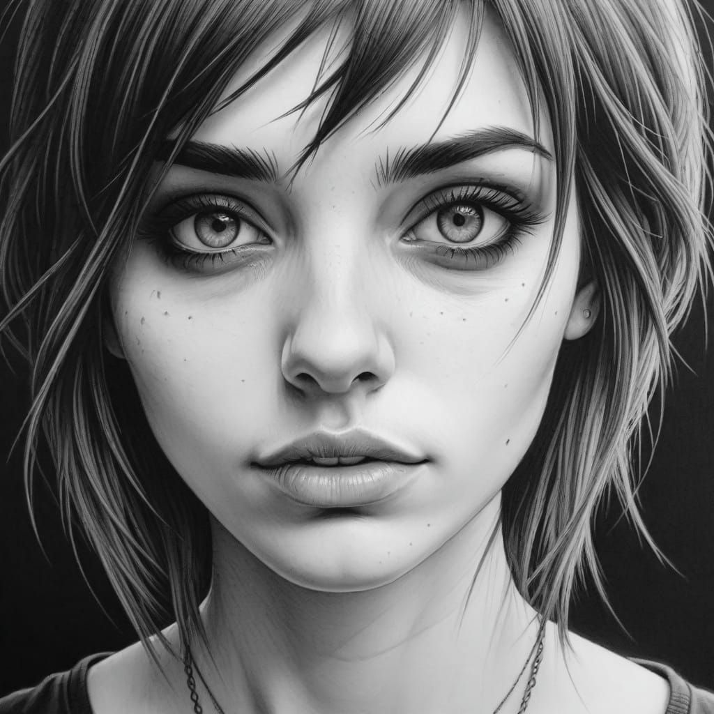 Hyperdetailed Charcoal Drawing of Emo Woman