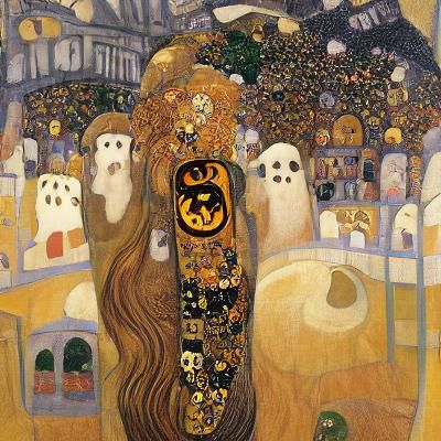 Halloween Town in Gustav Klimt Style