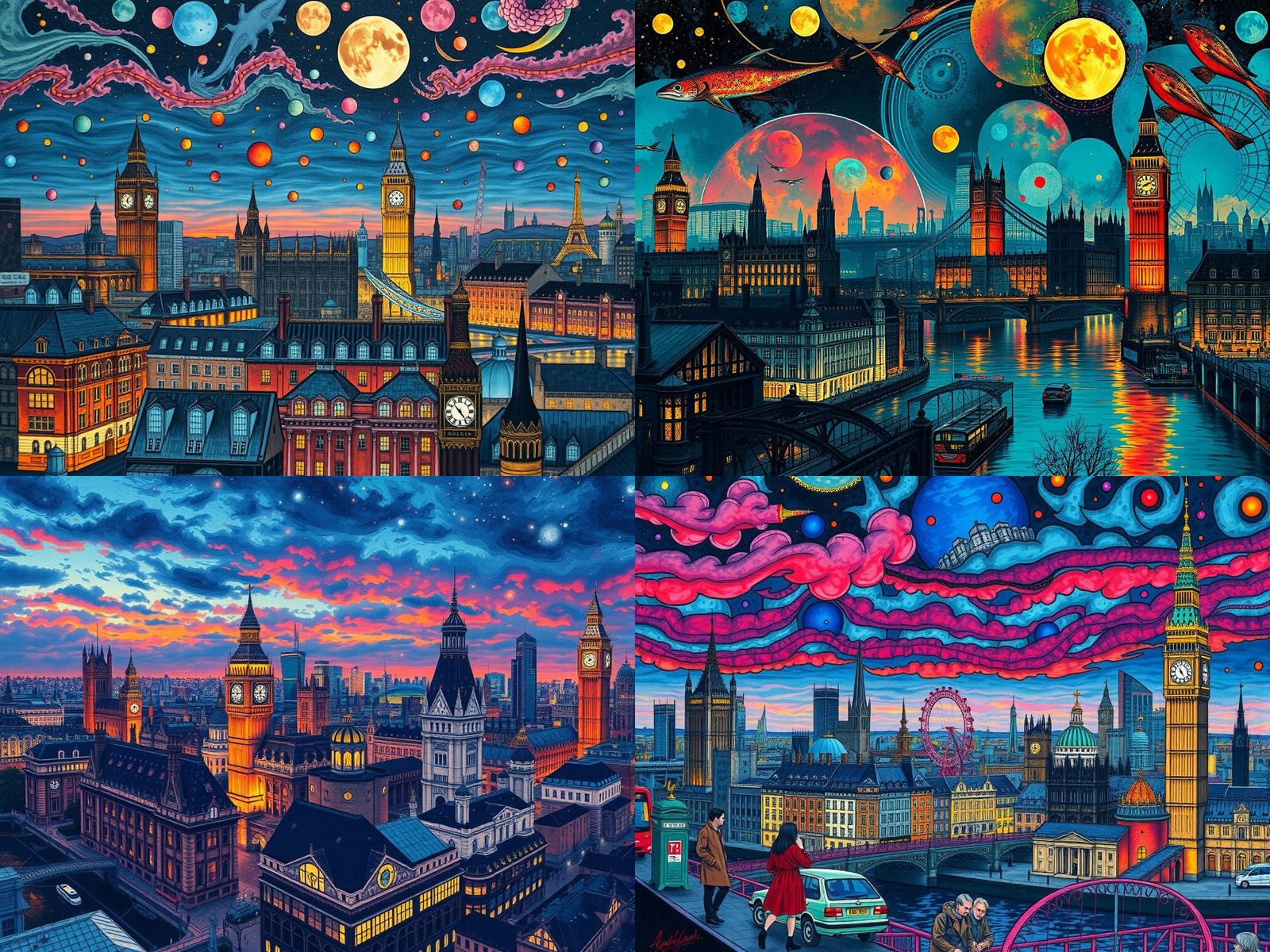 Surreal London Skyline in Alcohol Ink Style