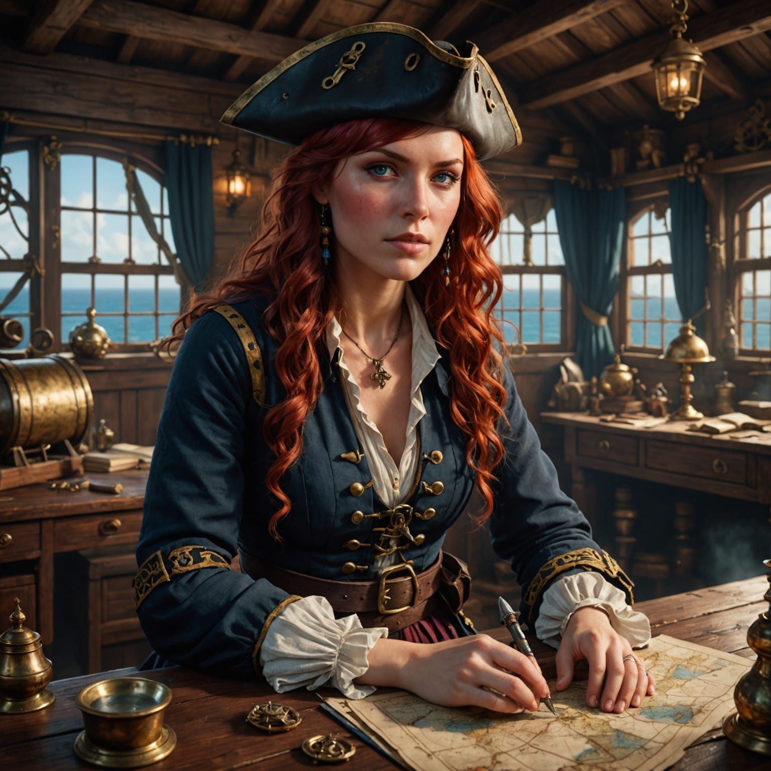 Pirate Girl Studying Treasure Map