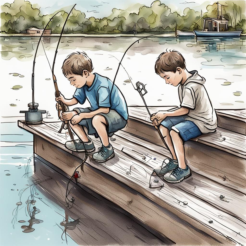 Brothers Fishing: Detailed Matte Painting in 8K