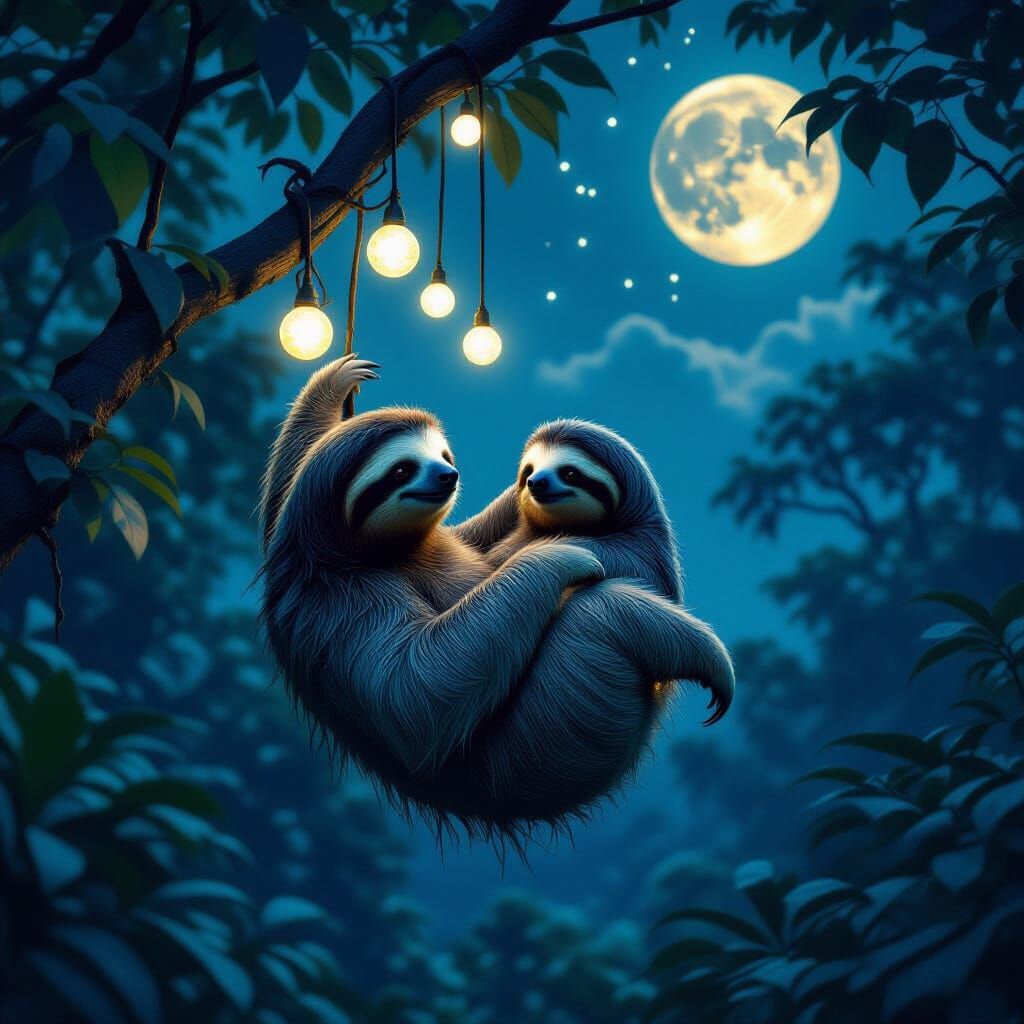 Celestial Sloth in Dark Fantasy Jungle Film Still