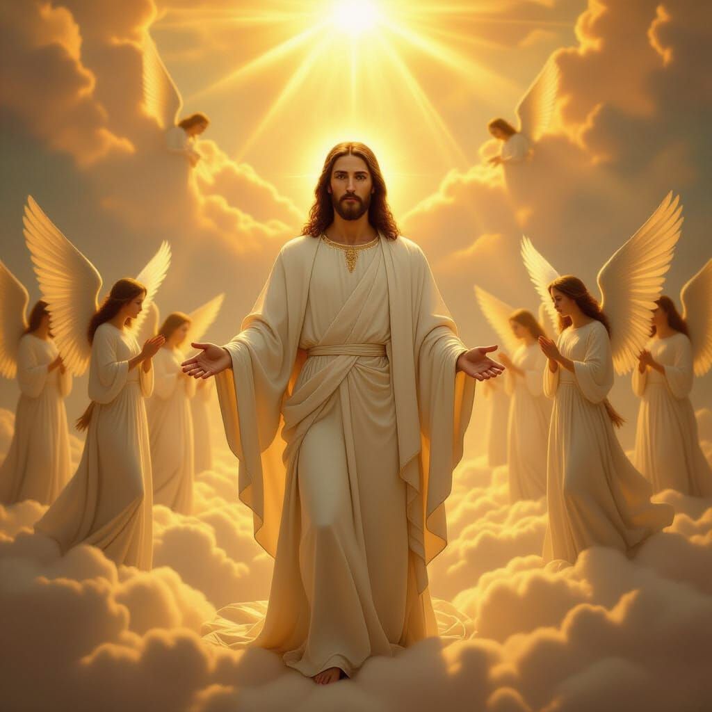 Jesus in Heavenly Light, Classical Oil Painting
