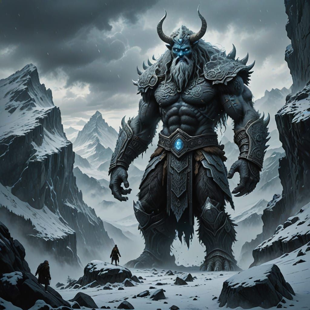 Mystical Frost Giant Looms Over Enchanted Landscape