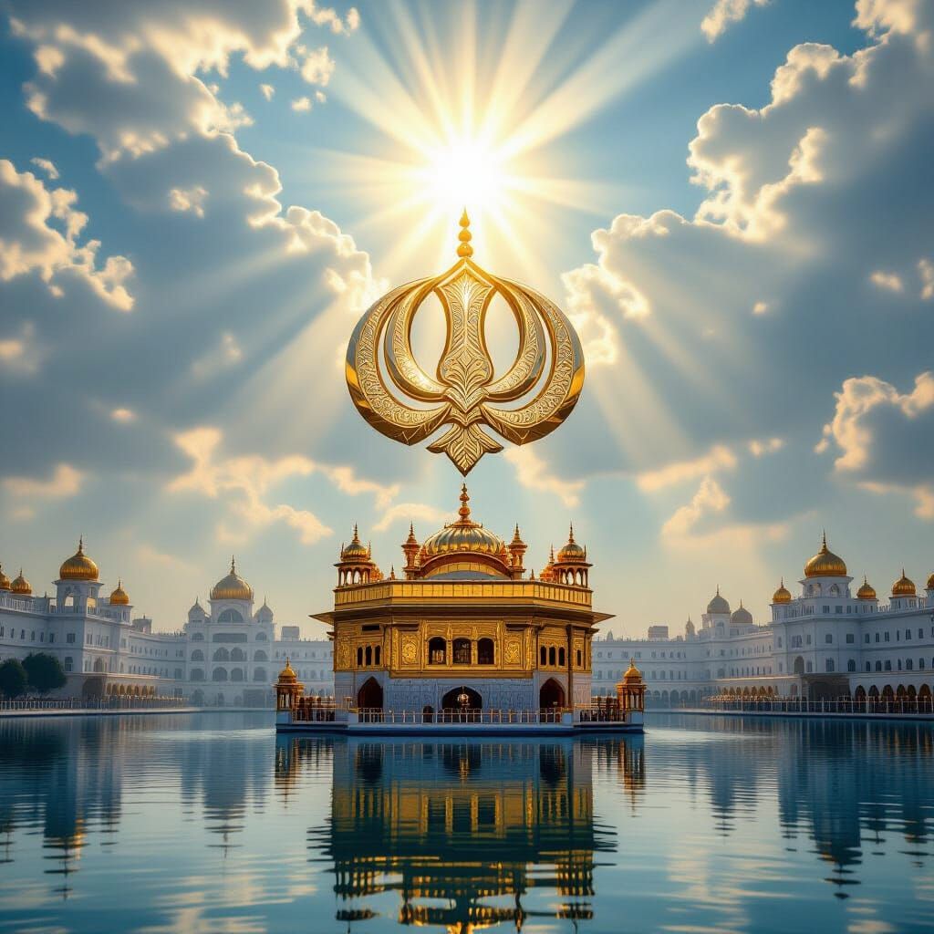 Sikh Khanda Hologram Above Golden Temple in Amritsar